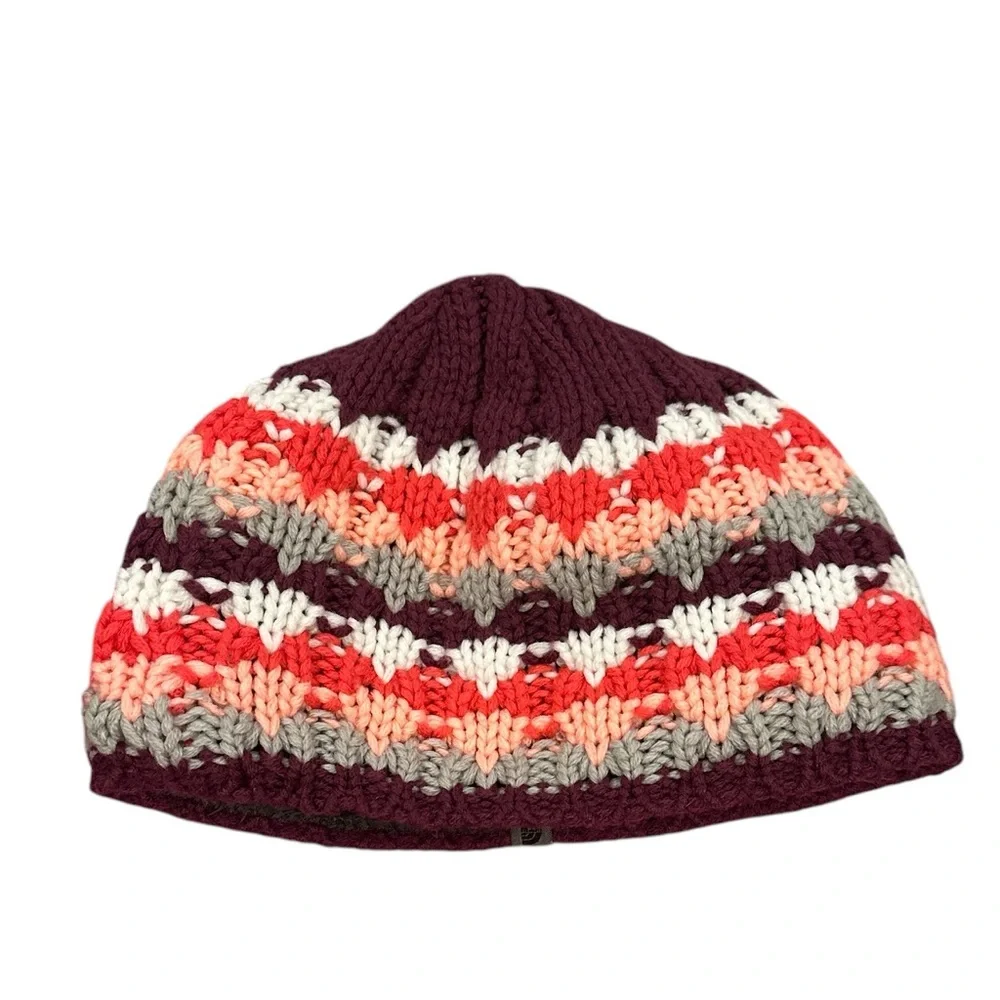 THE NORTH FACE MULTICOLORED WHITE PINK REVERSIBLE KNIT FLEECE HAT